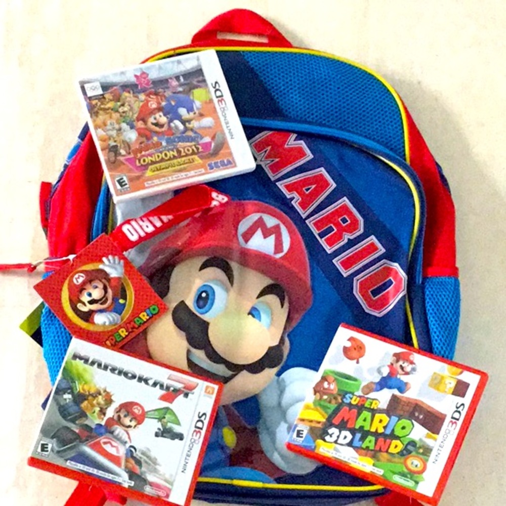 Backpack & Mario Kart 7 Nintendo 3DS Game & Super Mario 3D Land & Sonic Olympics